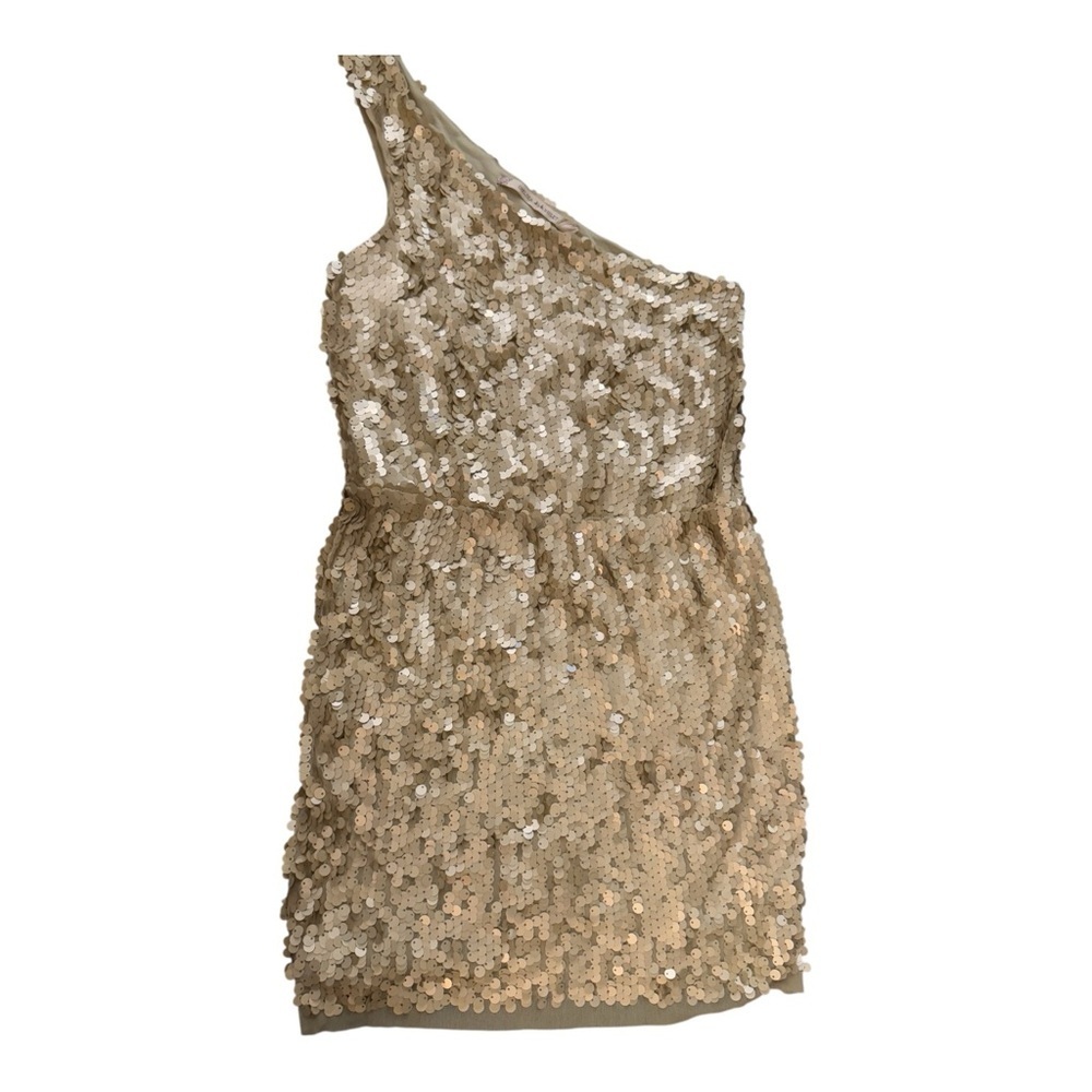 Chelsea Violet One Shoulder Sequin L Mini Dress Gold Metallic Party Cocktail - Picture 2 of 6